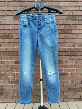 Harper Heritage Jeans Womens Size 27 Blue High Rise Skinny Distressed Button Fly